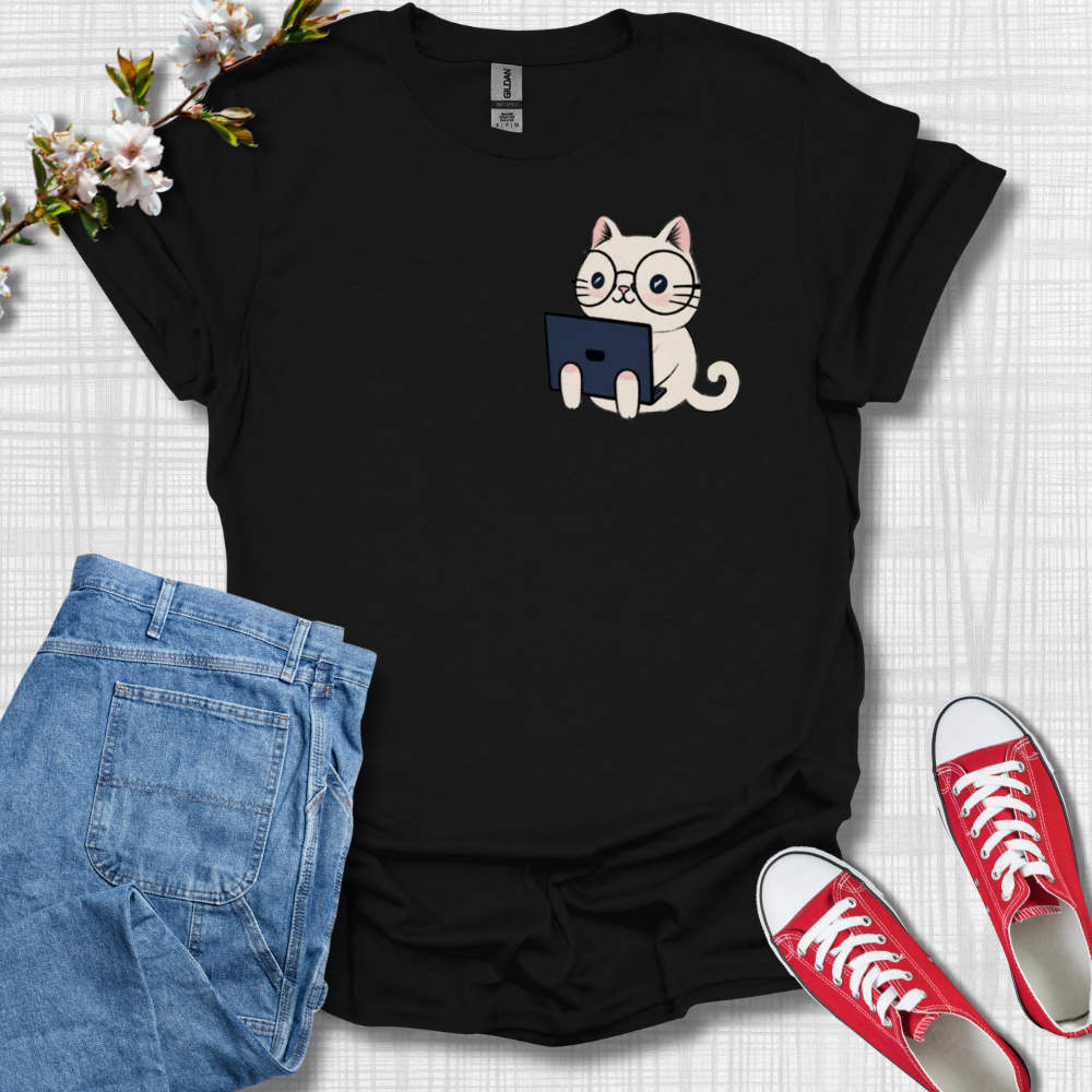 Cute Laptop Cat Graphic T-Shirt