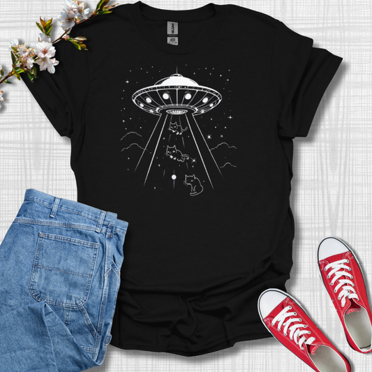 Cats UFO Abduction Graphic T-Shirt