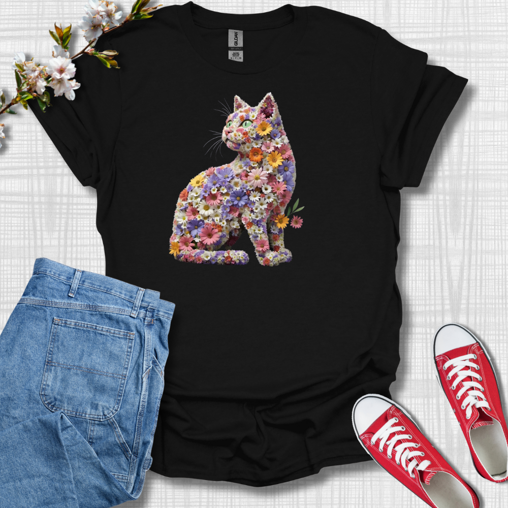 Cat Flower Graphic T-Shirt