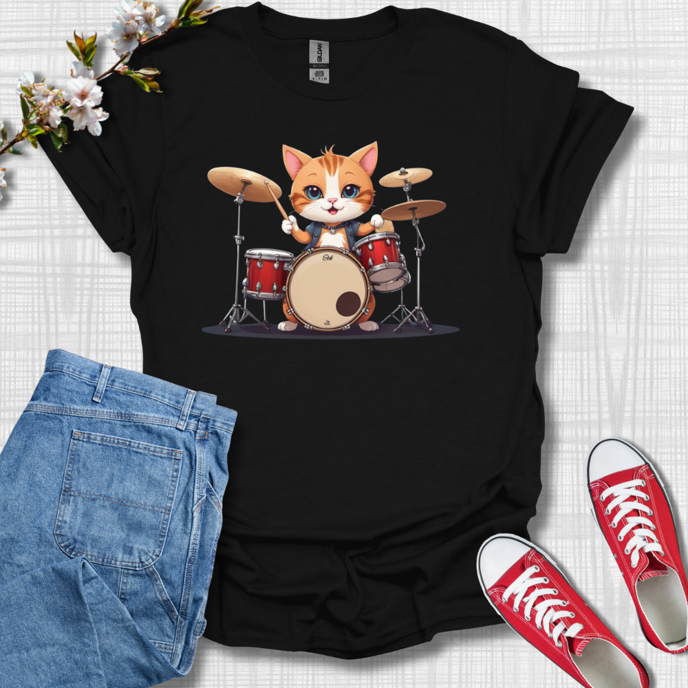 Cute Cat on Drums Graphic T-Shirt