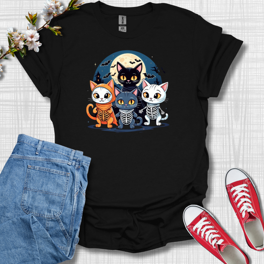 Cute Cat Skelotons Graphic T-Shirt