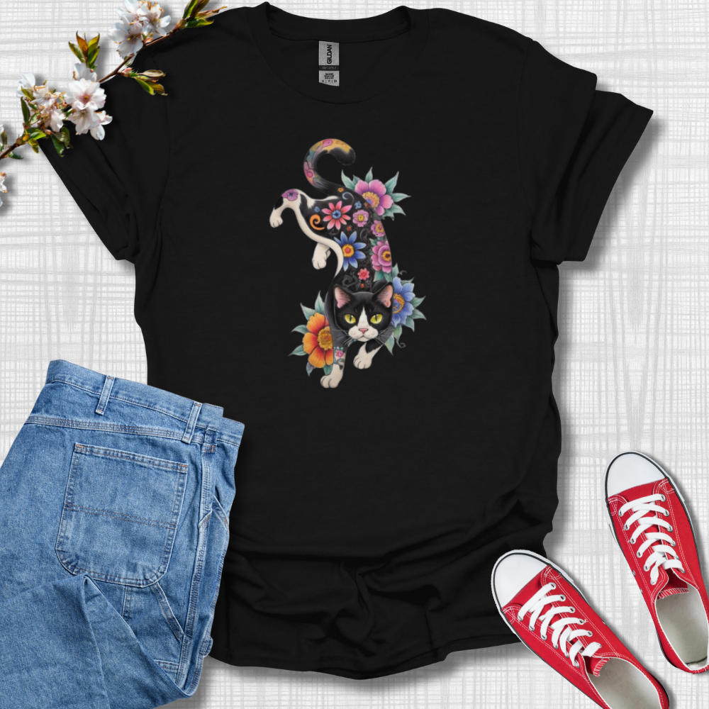 Cat Flower Graphic T-Shirt