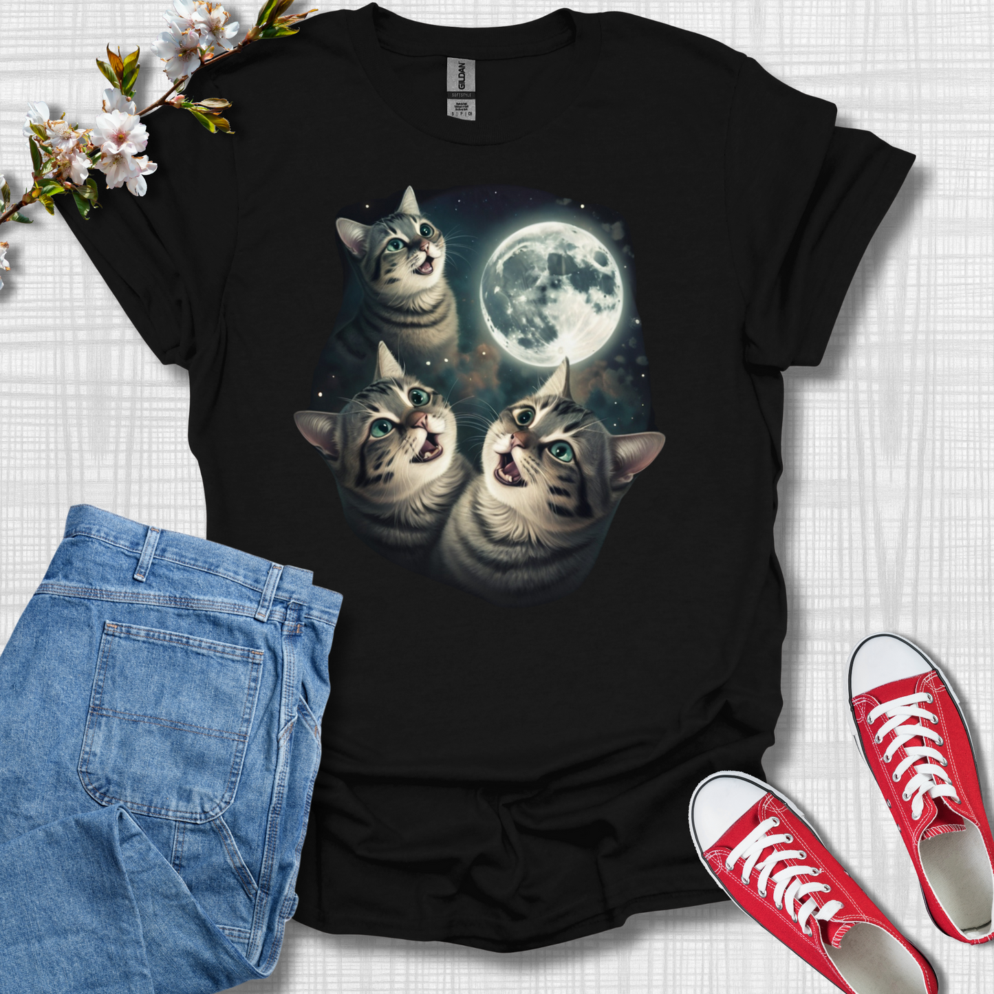 Cats Staring at Moon T-Shirt