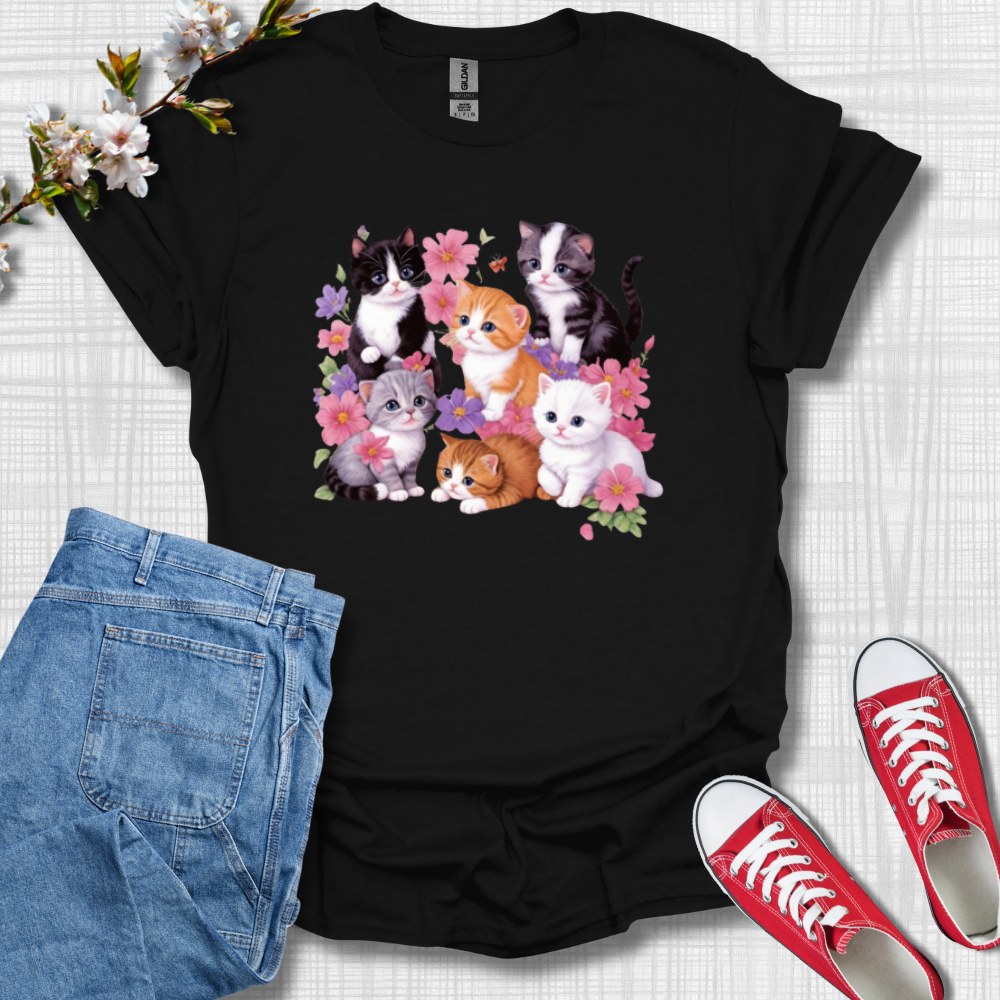 Cute Flower Cats Graphic T-Shirt