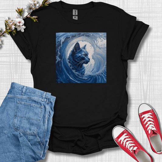 Blue Cat Wave Graphic T-Shirt