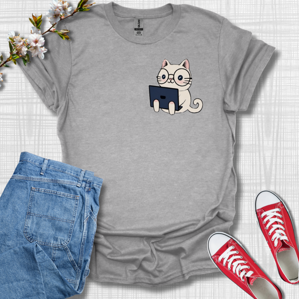 Cute Laptop Cat Graphic T-Shirt