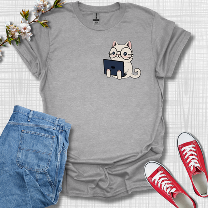 Cute Laptop Cat Graphic T-Shirt