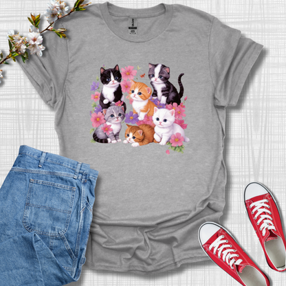 Cute Flower Cats Graphic T-Shirt