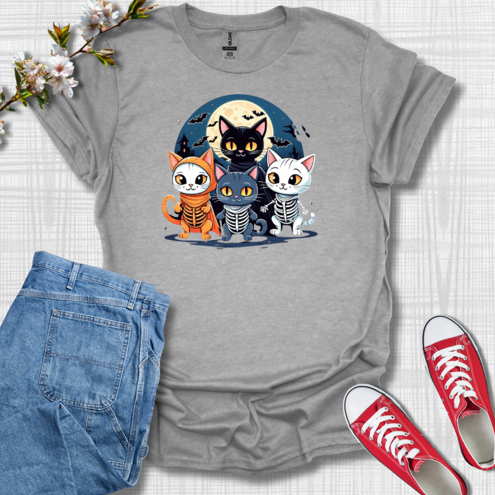 Cute Cat Skelotons Graphic T-Shirt