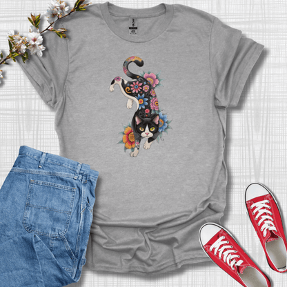 Cat Flower Graphic T-Shirt