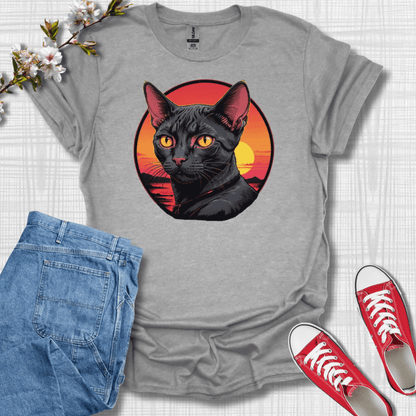 Black Cat Sunset Graphic T-Shirt