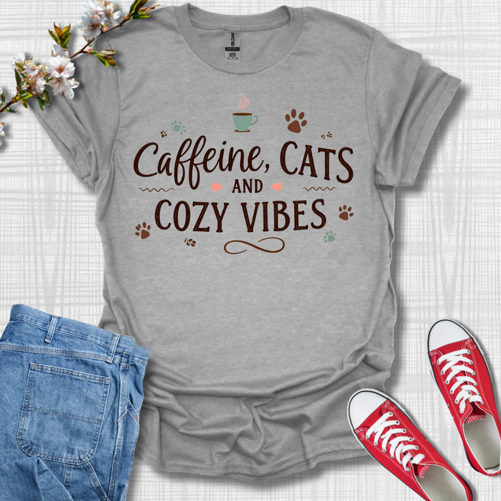 Caffeine Cats and Cozy Vibes T-Shirt