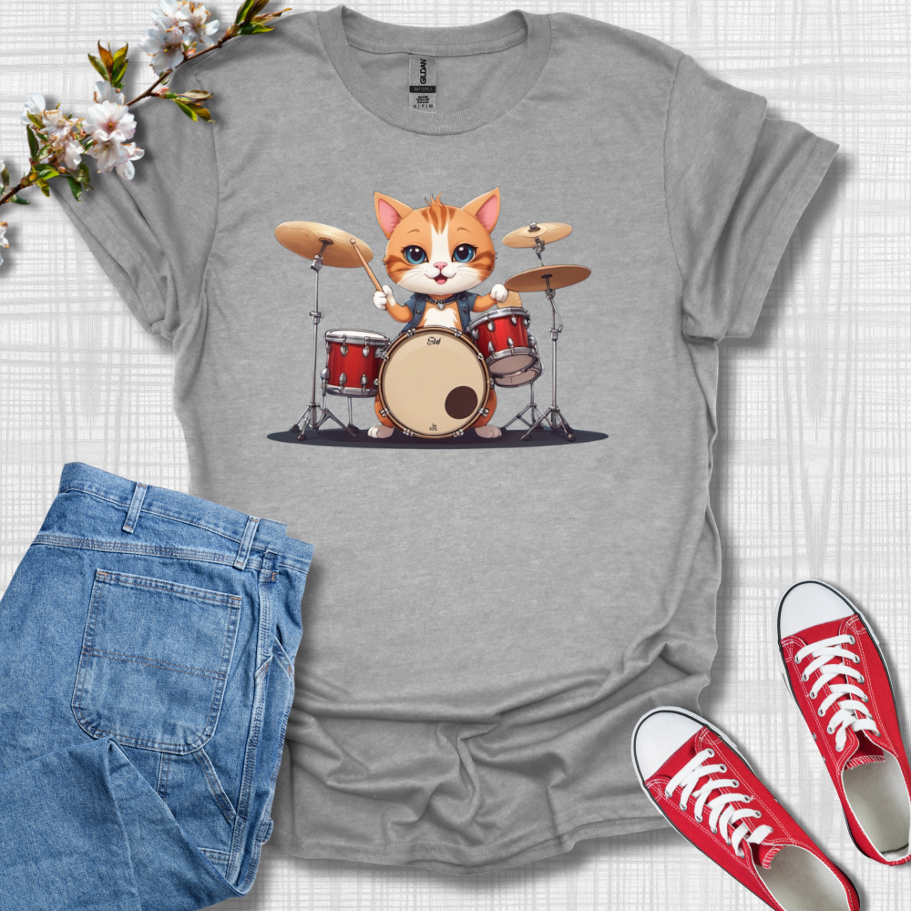 Cute Cat on Drums Graphic T-Shirt