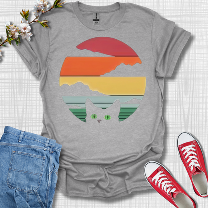 Cat Peaking Sunset T-Shirt