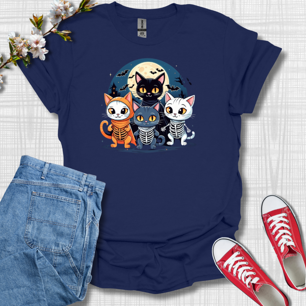 Cute Cat Skelotons Graphic T-Shirt