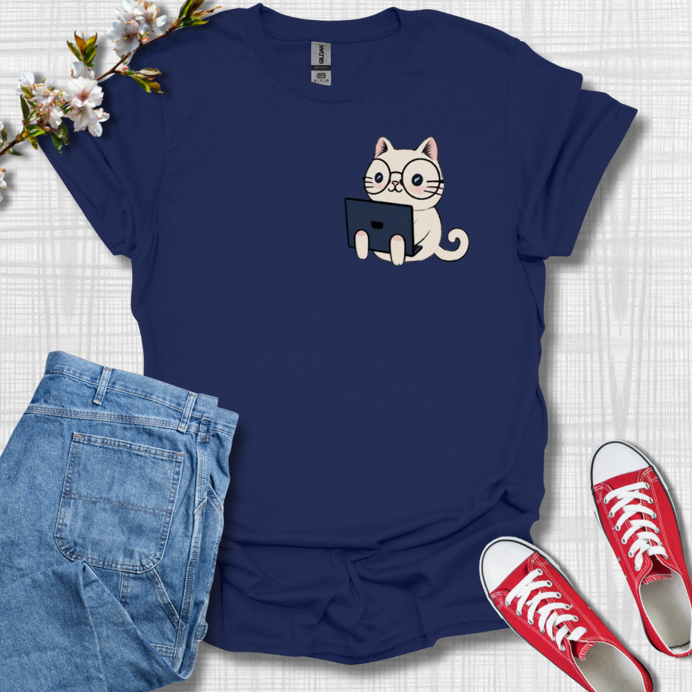 Cute Laptop Cat Graphic T-Shirt