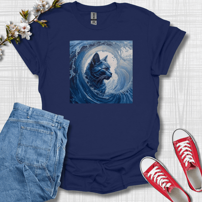 Blue Cat Wave Graphic T-Shirt