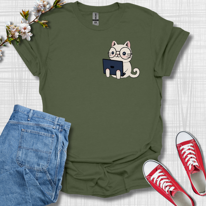 Cute Laptop Cat Graphic T-Shirt