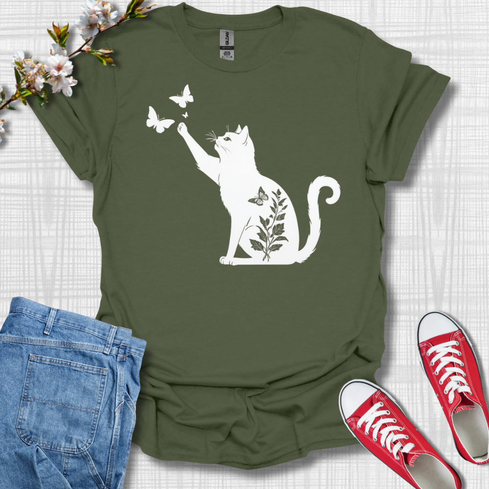 Cat with Butterfly T-Shirt