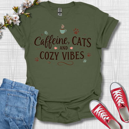 Caffeine Cats and Cozy Vibes T-Shirt