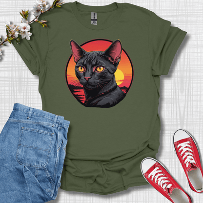 Black Cat Sunset Graphic T-Shirt