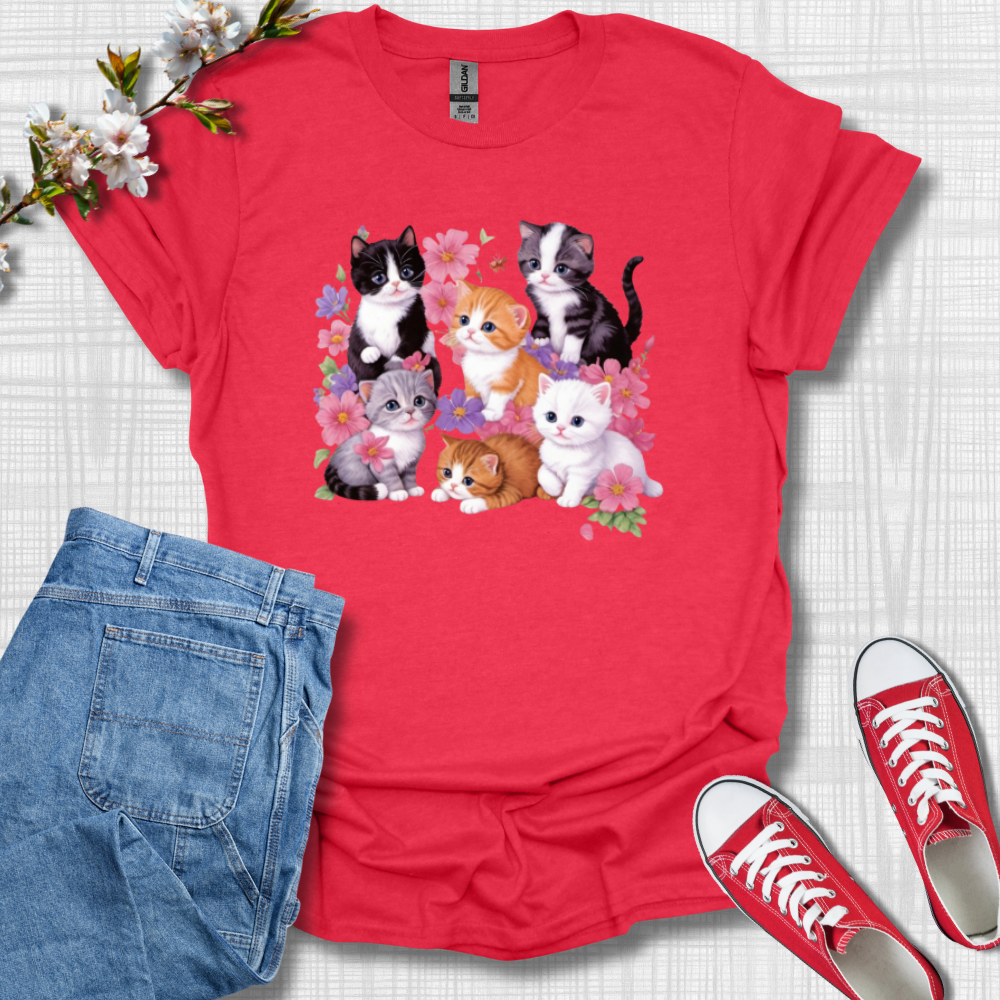 Cute Flower Cats Graphic T-Shirt