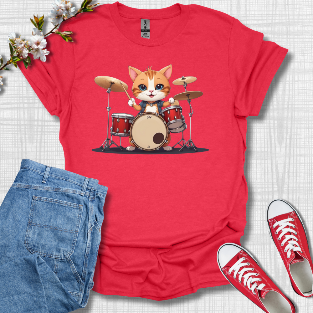 Cute Cat on Drums Graphic T-Shirt