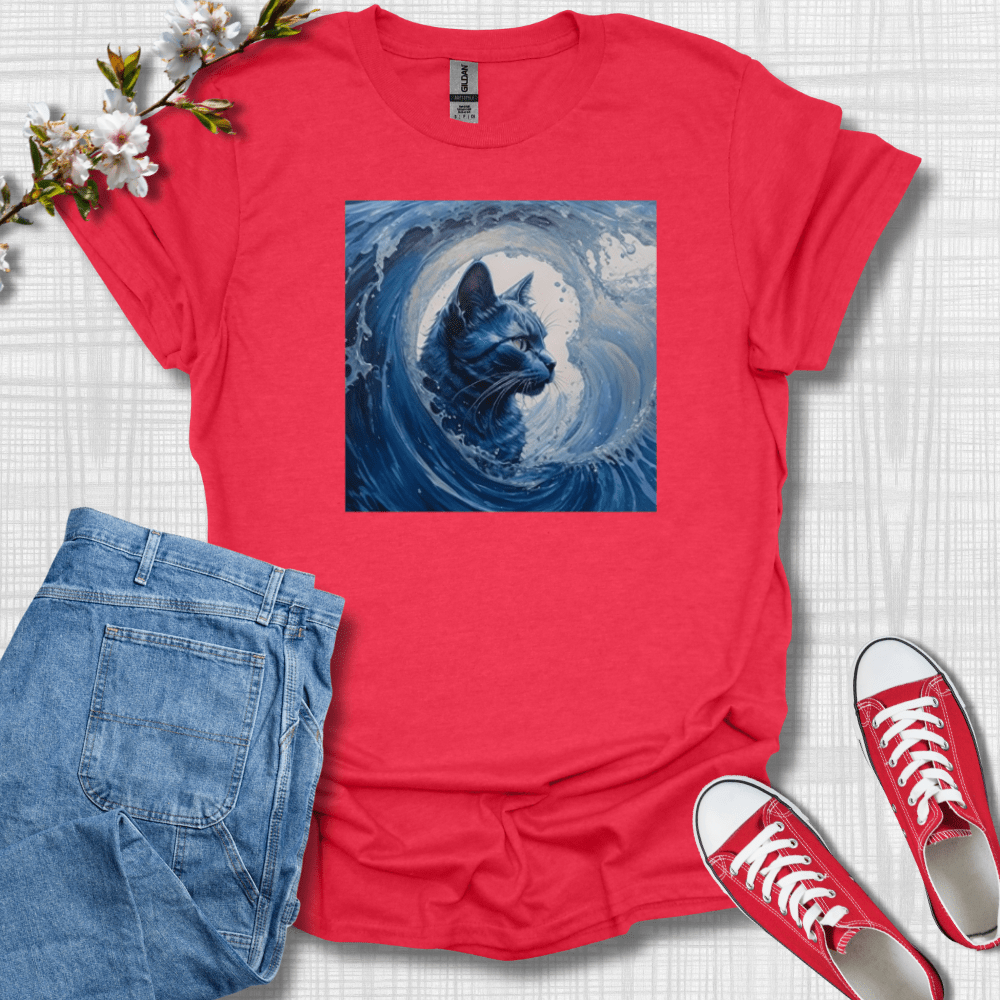 Blue Cat Wave Graphic T-Shirt