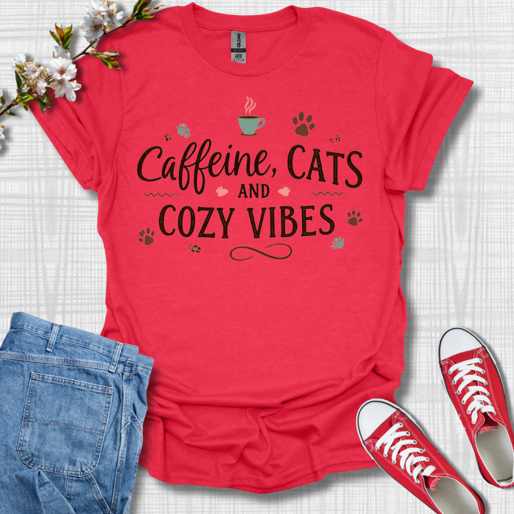 Caffeine Cats and Cozy Vibes T-Shirt