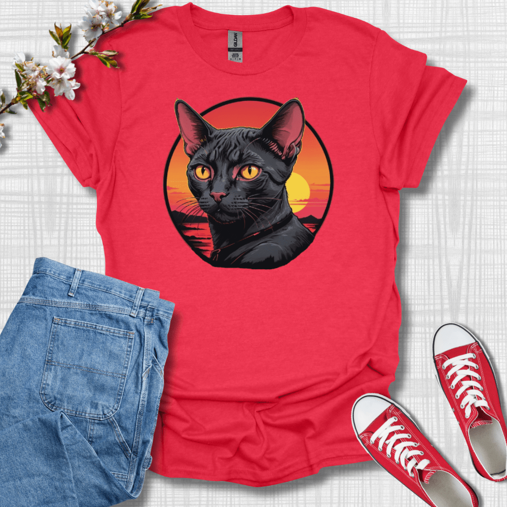 Black Cat Sunset Graphic T-Shirt