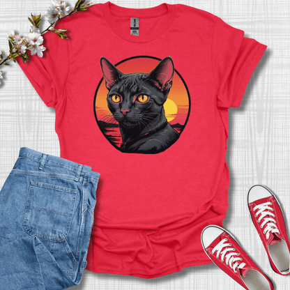 Black Cat Sunset Graphic T-Shirt