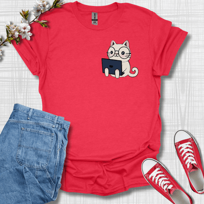 Cute Laptop Cat Graphic T-Shirt