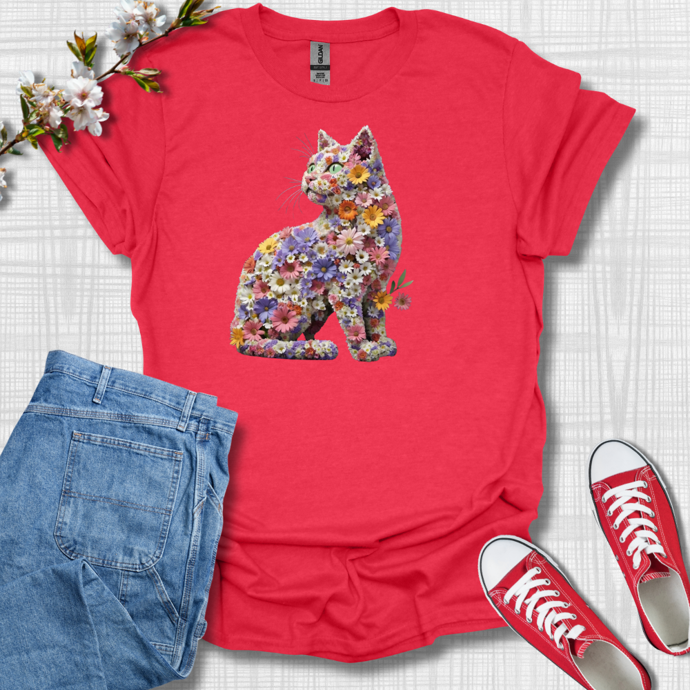 Cat Flower Graphic T-Shirt