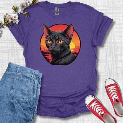 Black Cat Sunset Graphic T-Shirt