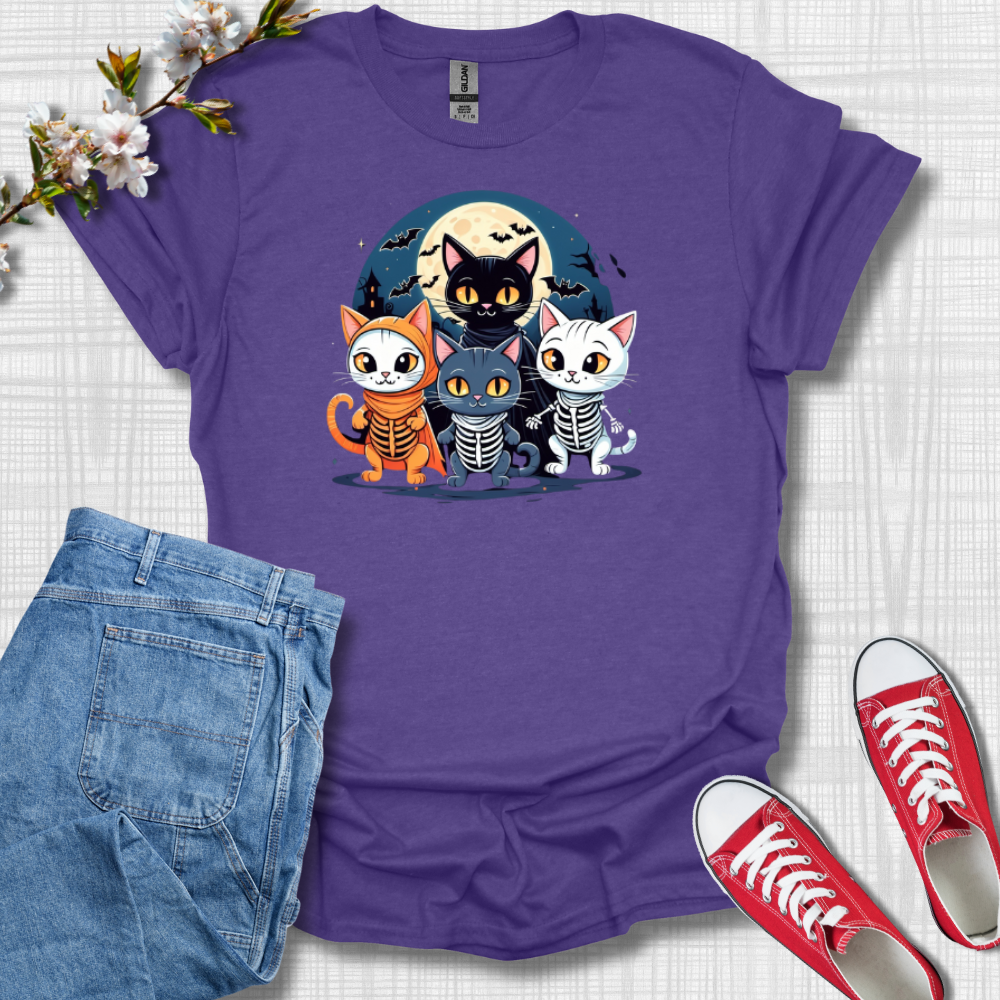 Cute Cat Skelotons Graphic T-Shirt