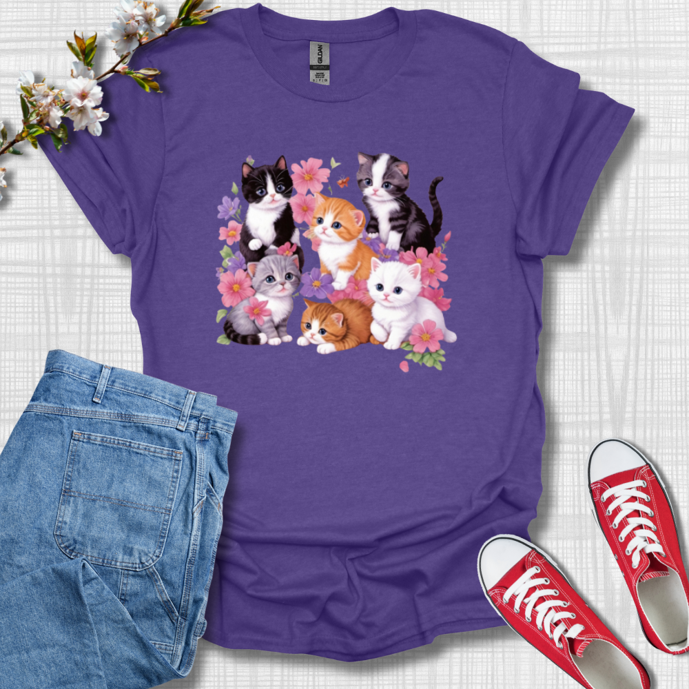 Cute Flower Cats Graphic T-Shirt