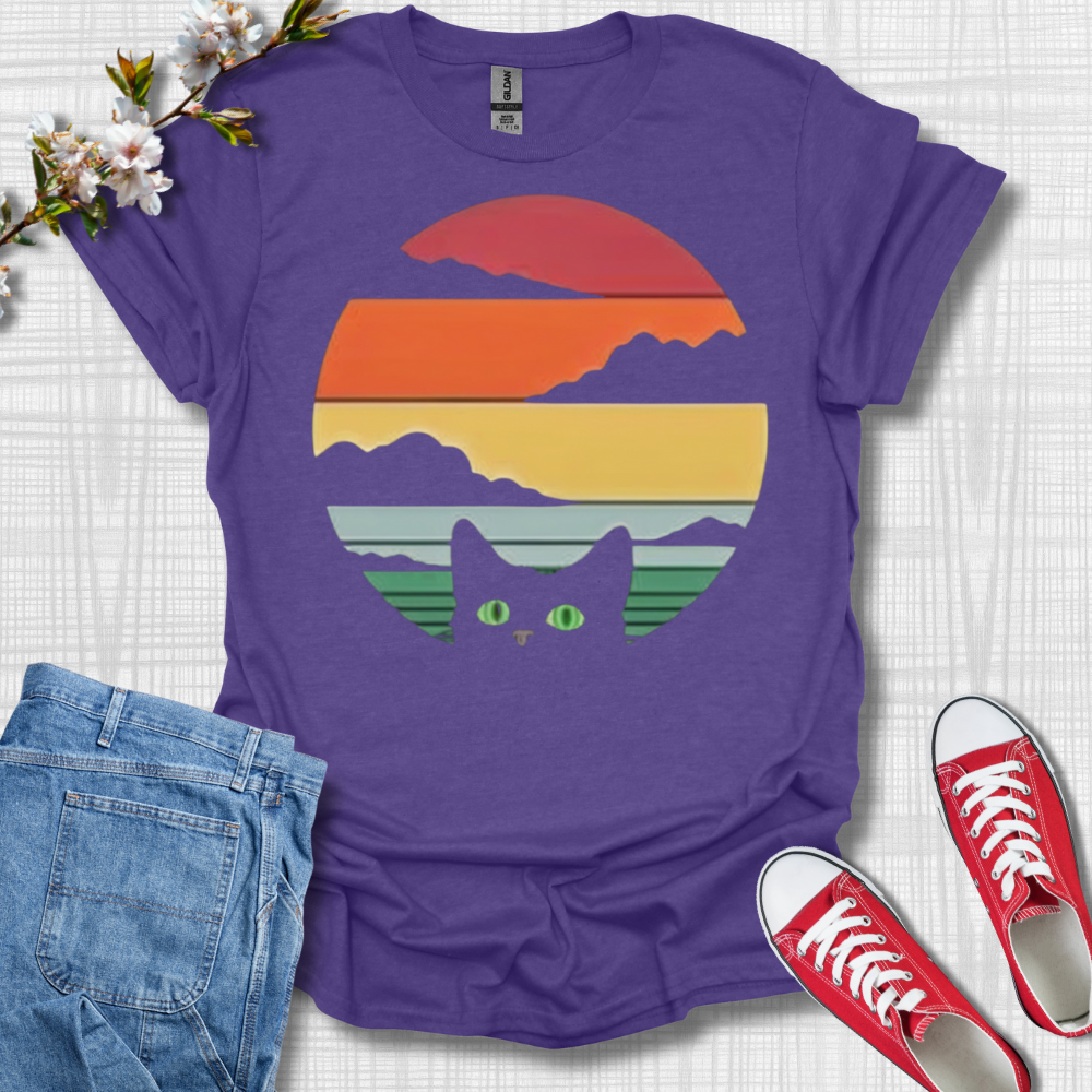 Cat Peaking Sunset T-Shirt