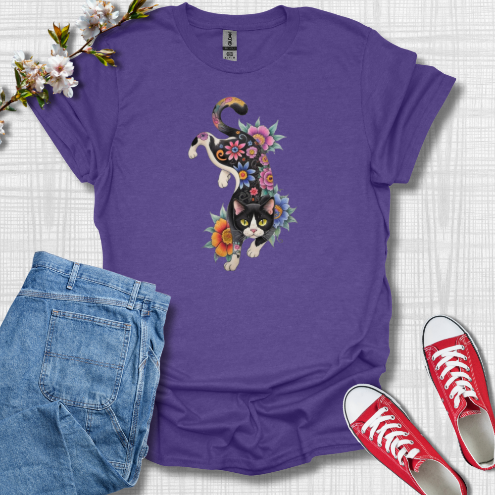 Cat Flower Graphic T-Shirt