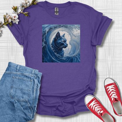 Blue Cat Wave Graphic T-Shirt