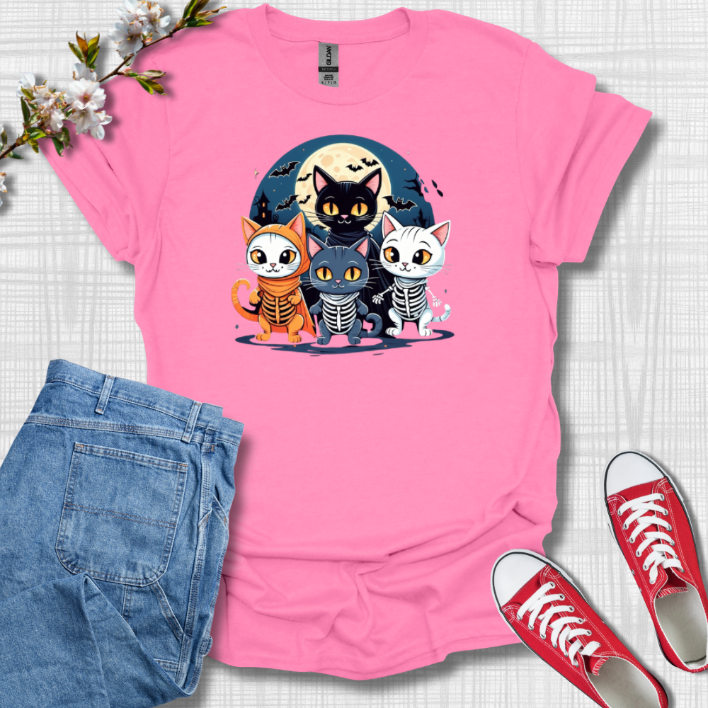 Cute Cat Skelotons Graphic T-Shirt