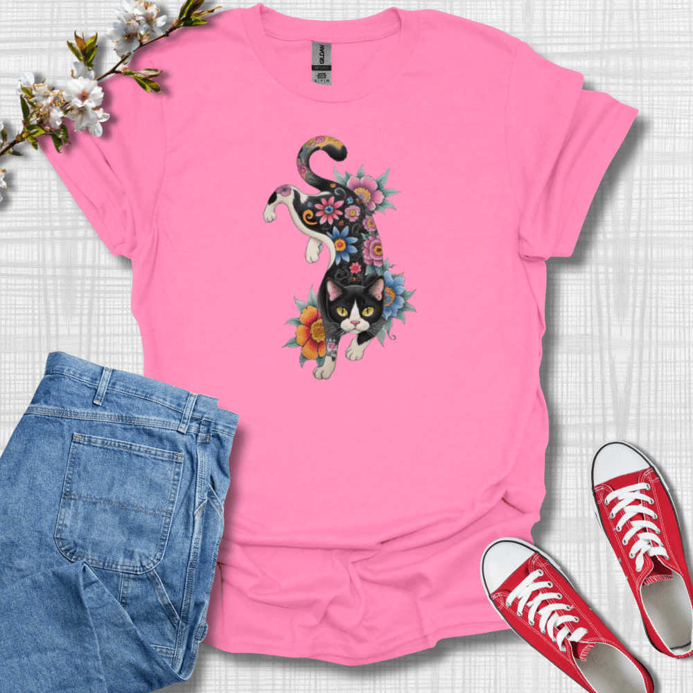 Cat Flower Graphic T-Shirt