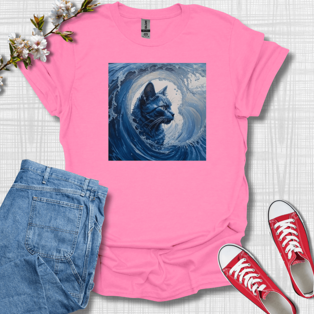 Blue Cat Wave Graphic T-Shirt