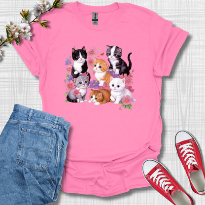 Cute Flower Cats Graphic T-Shirt