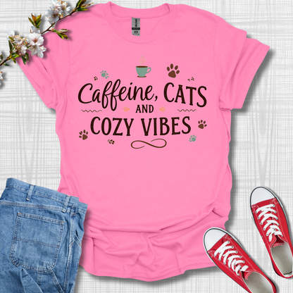 Caffeine Cats and Cozy Vibes T-Shirt