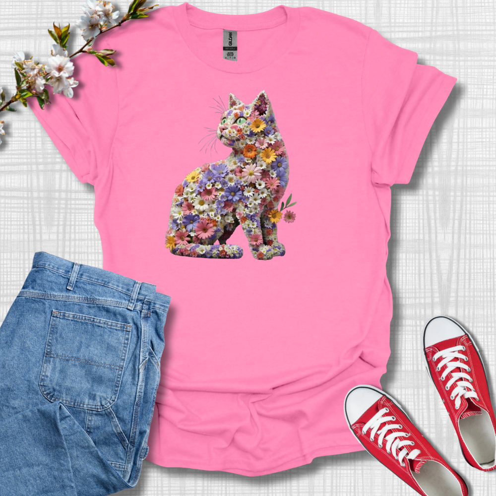 Cat Flower Graphic T-Shirt