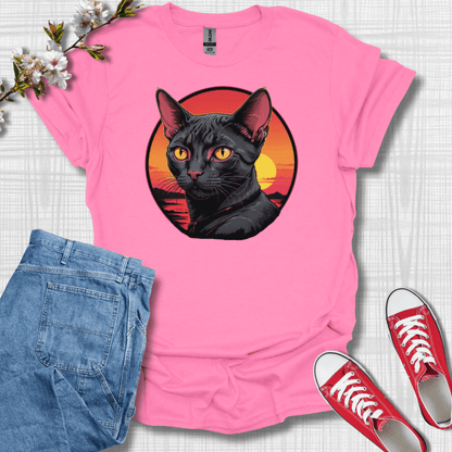 Black Cat Sunset Graphic T-Shirt