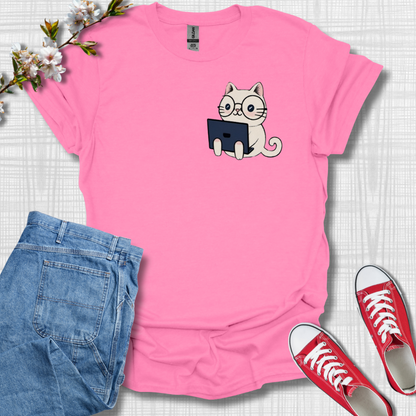 Cute Laptop Cat Graphic T-Shirt