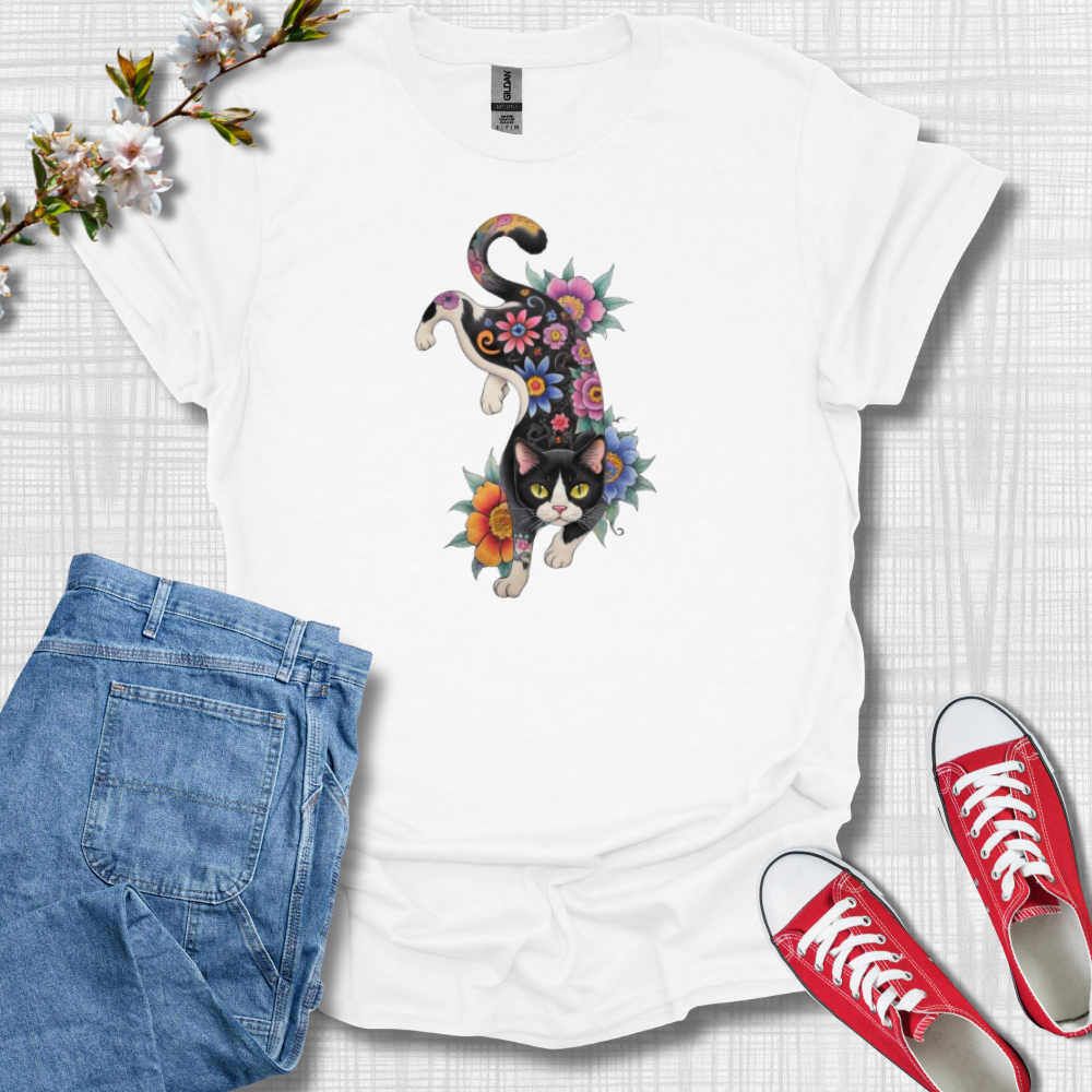 Cat Flower Graphic T-Shirt