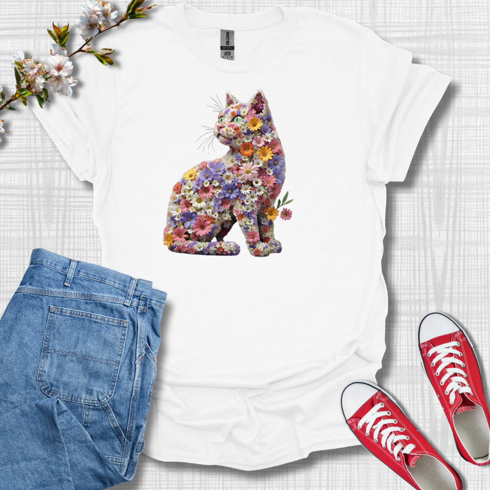 Cat Flower Graphic T-Shirt