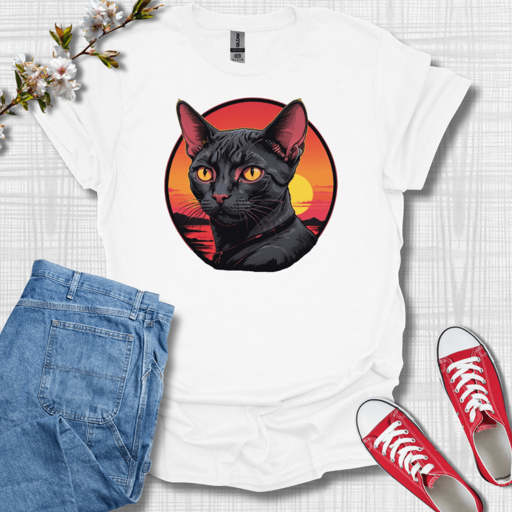 Black Cat Sunset Graphic T-Shirt